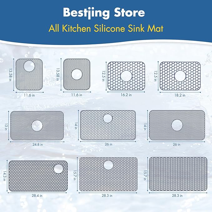 Bestjing Silicone Sink Protectors for Kitchen Sink - 28.3"x 15.7" Kitchen Protector Accessory, Non-Slip Heat Resistant Mat for Bottom of Farmhouse Stainless Steel Porcelain (Gray)