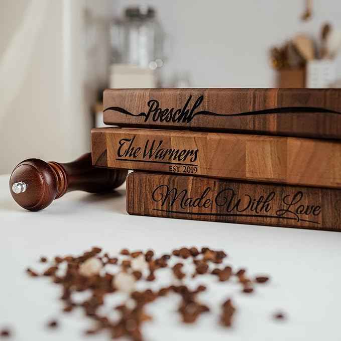 Handmade Personalized Walnut End Grain Cutting Board – Custom Engraved Wood Chopping Block, Perfect Gift for Home Chefs by GrainWoods (19x13x2 Inches)