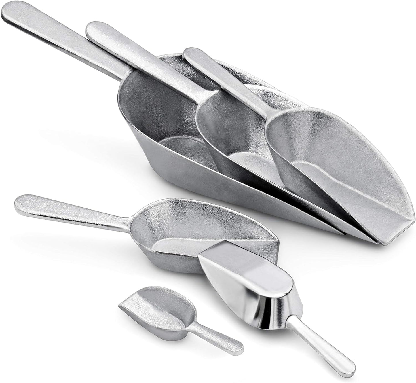 New Star Foodservice 34646 One-Piece Cast Aluminum Flat Bottom Bar Ice Flour Utility Scoop, 2-Ounce, Silver