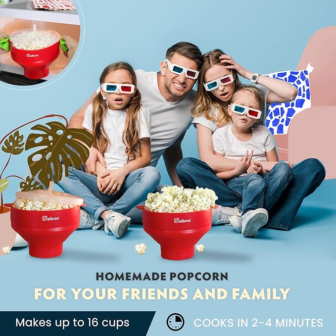 The Original Salbree Collapsible Silicone Microwave Popcorn Popper Maker Machine, Microwavable Bowl Holds 16 Cups, Uses Hot Air and Oil Always Optional - The Most Colors Available (Clear Turquoise)