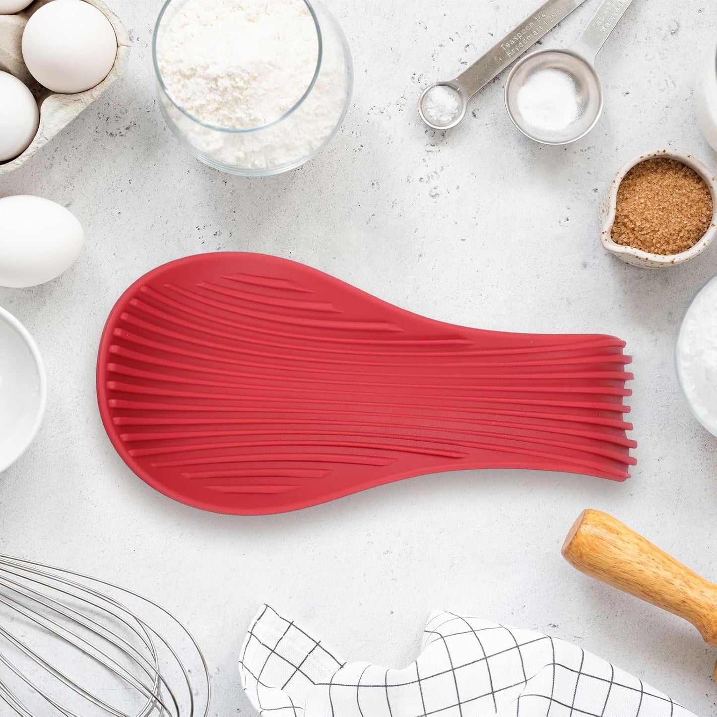 uxcell 1 Set Silicone Spoon Rest for Stove Top, Silicone Spoon Holder for Cooking Spatula, Ladle, Brush Khaki/Purple