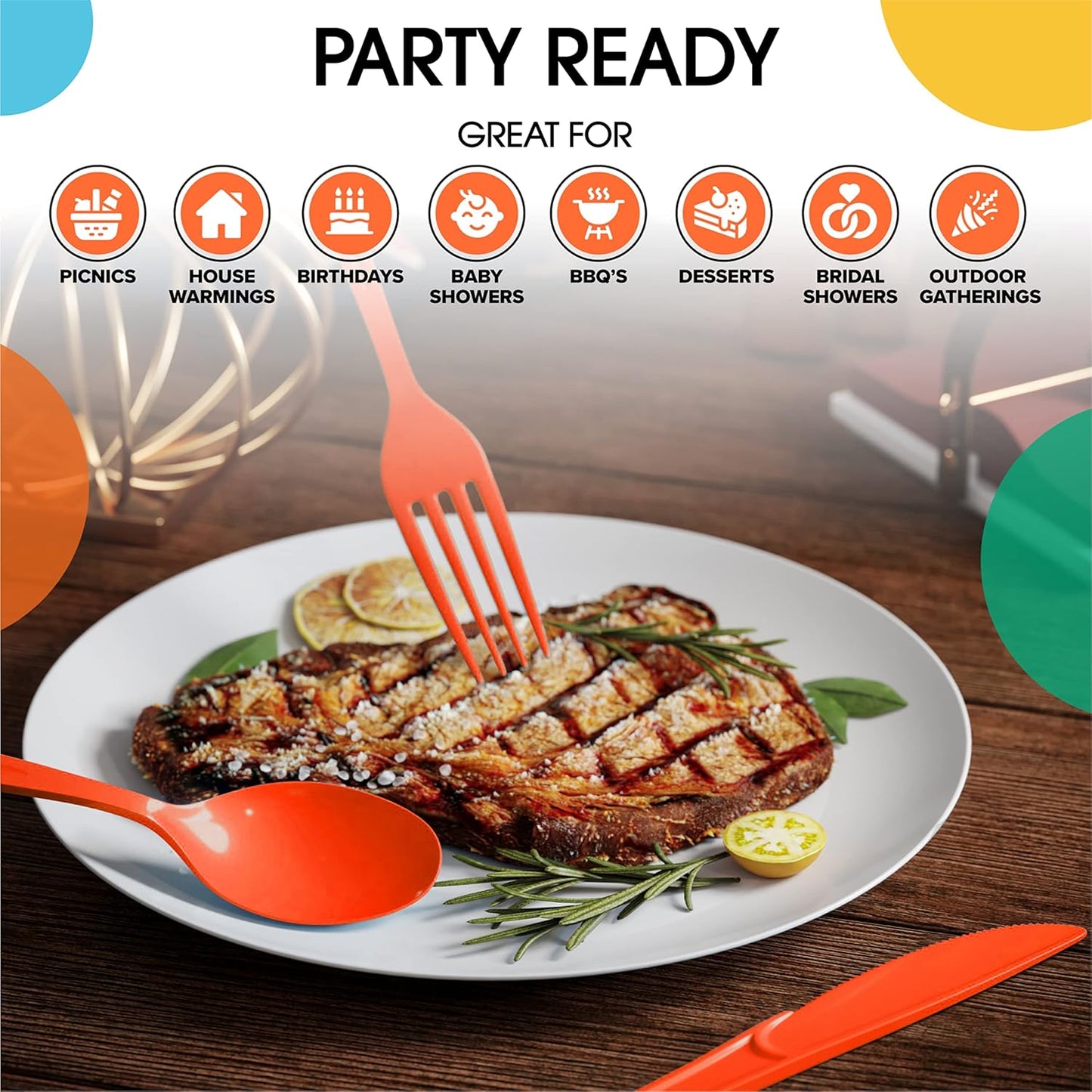 Orange Plastic Spoons 200 Pcs Orange Spoons Disposable Utensils Heavy Duty Plastic Cutlery Set Disposable Cutlery Sets Flatware Sets Silverware Set Party Supplies & Party Tableware Party Solids