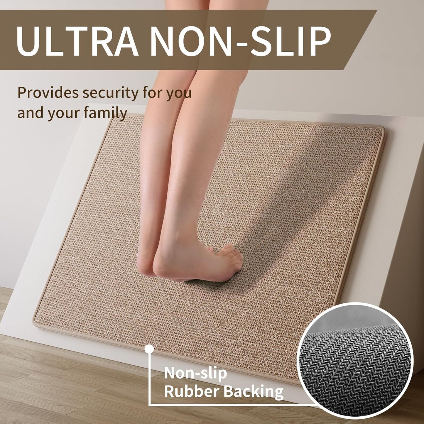 Kitchen mats for Floor, Water and Oil Absorbent Runner Rugs for Kitchen, Kitchen Mat in Front of Sink,Non-Slip and Washable Kitchen Rugs,Braided Quick Dry Kitchen Standing Mat 17x47 Brown