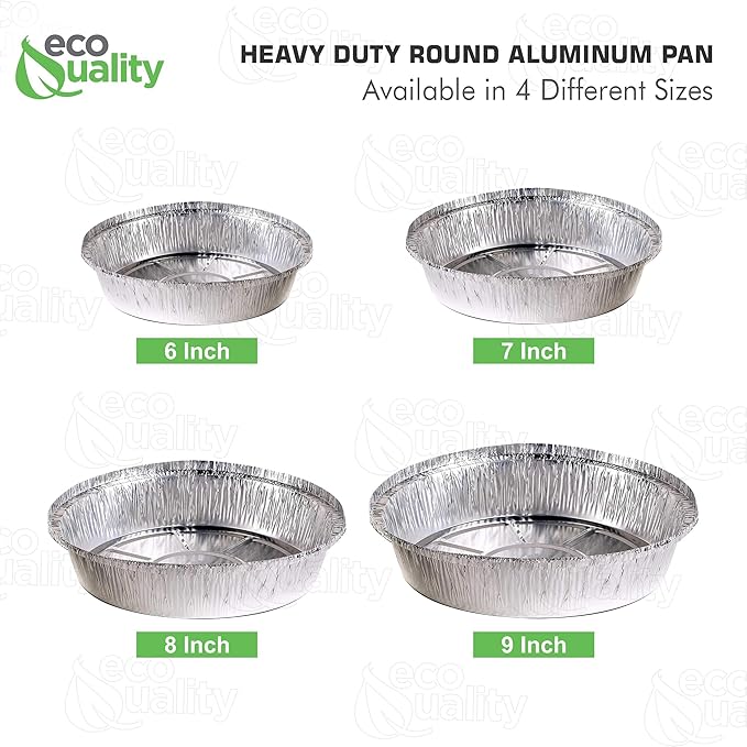 EcoQuality 6" Round Aluminum Foil Pans - Disposable Containers with Foldable Walls for Pie Baking, Cooking, Serving, Reheating, and Storing - Freezer and Oven Safe Tart Pan 200 Pack