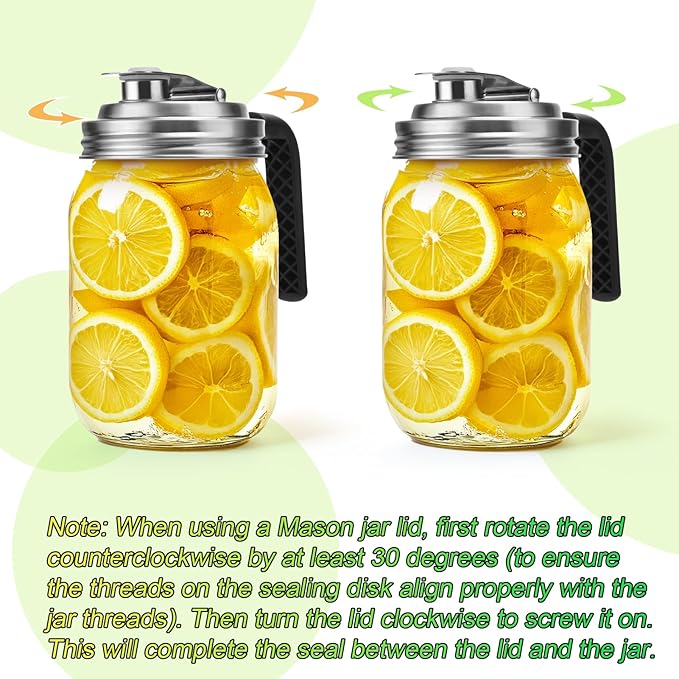 Mason Jar Pour Spout Lid Stainless Steel with Handle, Wide Mouth Pour Spout Flip Cap Lids for Mason Jars, Anticracking Leak Proof Seal Cover Airtight for Drinking Salad Dressing & Food Storing(2PCS)