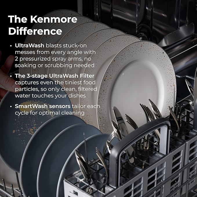 Kenmore 22-14595 24" Built-In Dishwasher - UltraWash, SmartWash, Sanitize Rinse, SmartDry and Leak Detection - 14 Place Settings - 51 DBA - ENERGY STAR Certified - 24" - Stainless Steel