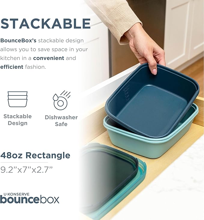 U Konserve Platinum Silicone Food Storage Bento Box Dual Seal Rectangle Container - Leak Proof, Shatter Proof, Dishwasher Safe, Plastic Free - 48oz (Night Harvest)