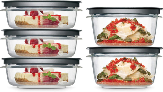 Rubbermaid Premier Food Storage Container, 10 Piece Set, Grey, BPA-Free, Microwave & Dishwasher Safe