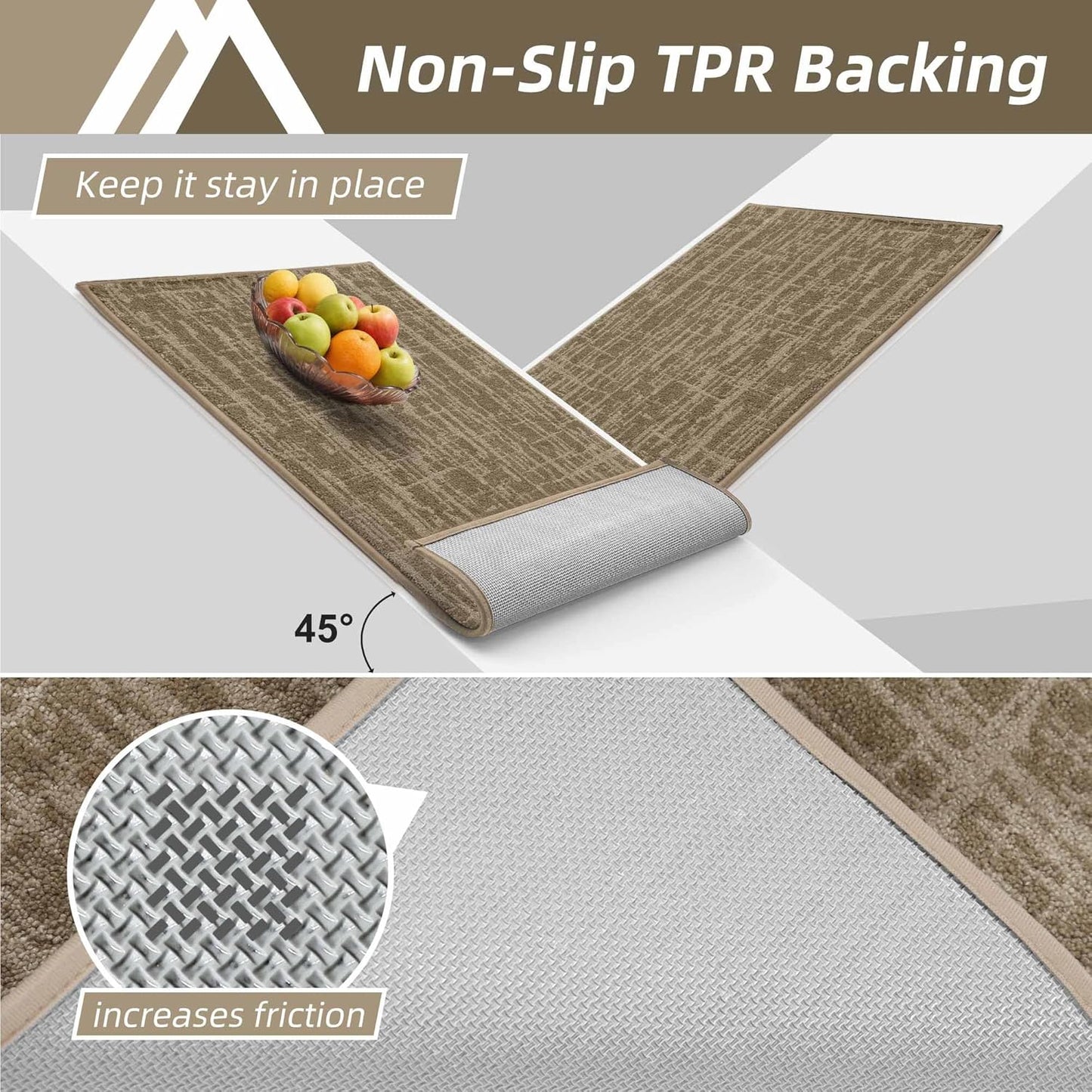 COSY HOMEER Kitchen Rugs 20"x32"+20"x48" Absorbent Soft Kitchen Mats for Floor Non Slip Kitchen Runner Rug Polyester Washable Kitchen Floor Mats for Sink Mat,Hallway,Laundry,Taupe