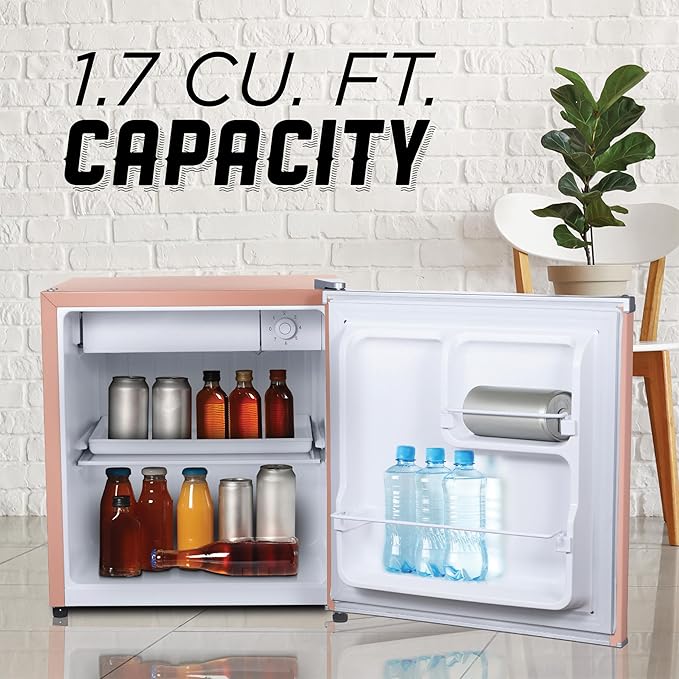 ICEBOX 1.7 Cu. Ft. Compact Refrigerator, ENERGY STAR Certified Small Refrigerator, Single Door Mini Fridge with Freezer, R600a Refrigerant,IBCR17BLS, Blush Red
