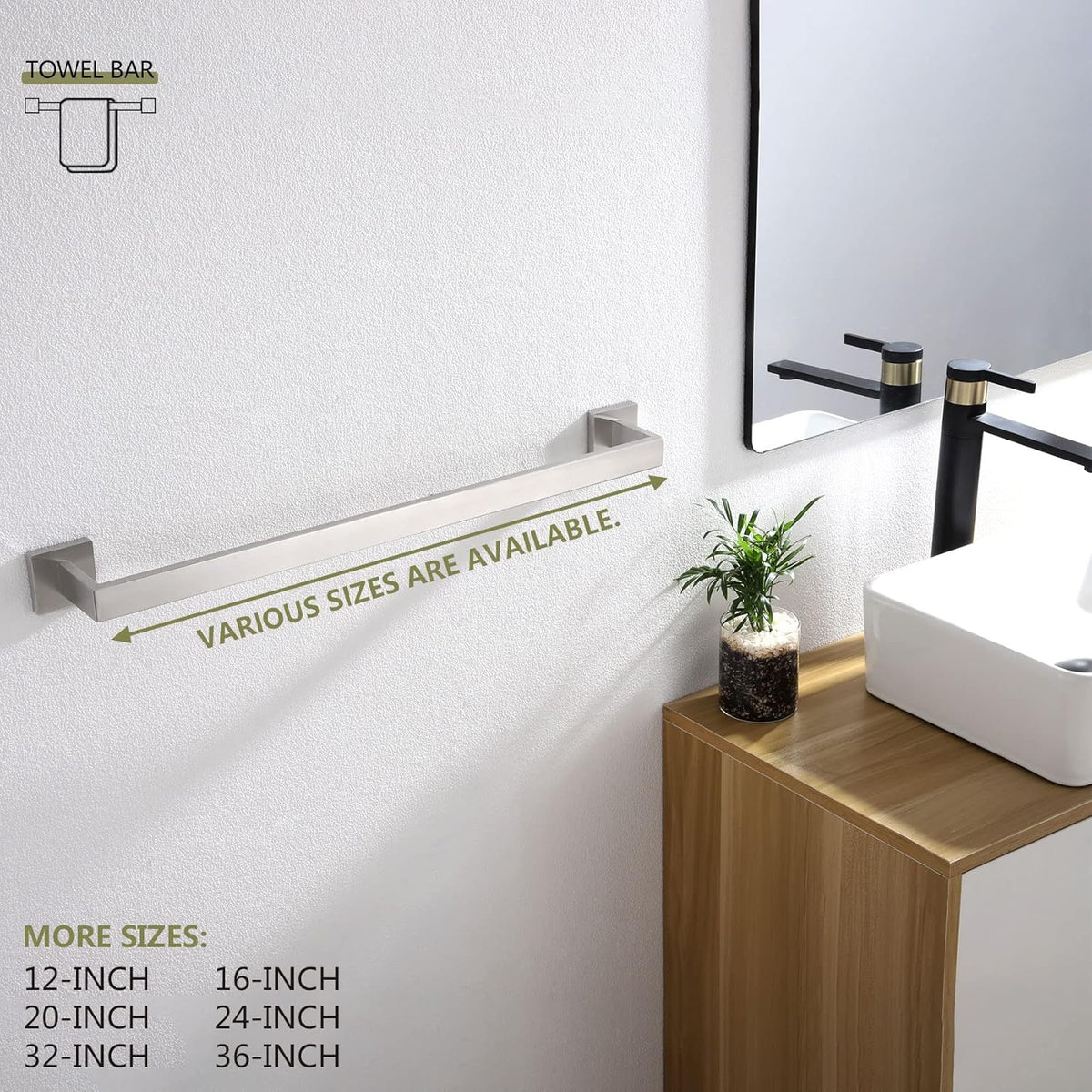 KOKOSIRI 24-Inch Single Towel Bar, Bathroom Kitchen Towel Holder, Wall Mounted SUS304 Stainless Steel Towel Rack, Brushed Nickel, B4003BR-L24