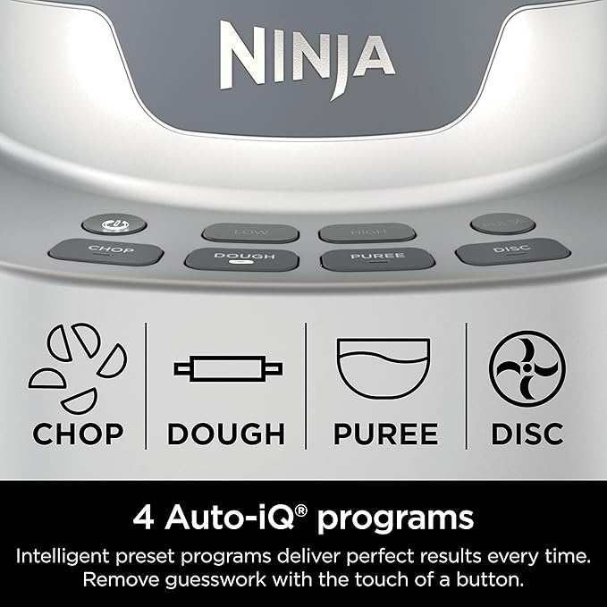 Ninja Food Processor, Professional XL, 1200 Peak-Watts, 4-in-1, Chopping, Slicing/Shredding, Purees, Dough, 12-Cup Processor Bowl, 2 Blades & 2 Discs, Feed Chute/Pusher, Black, NF701
