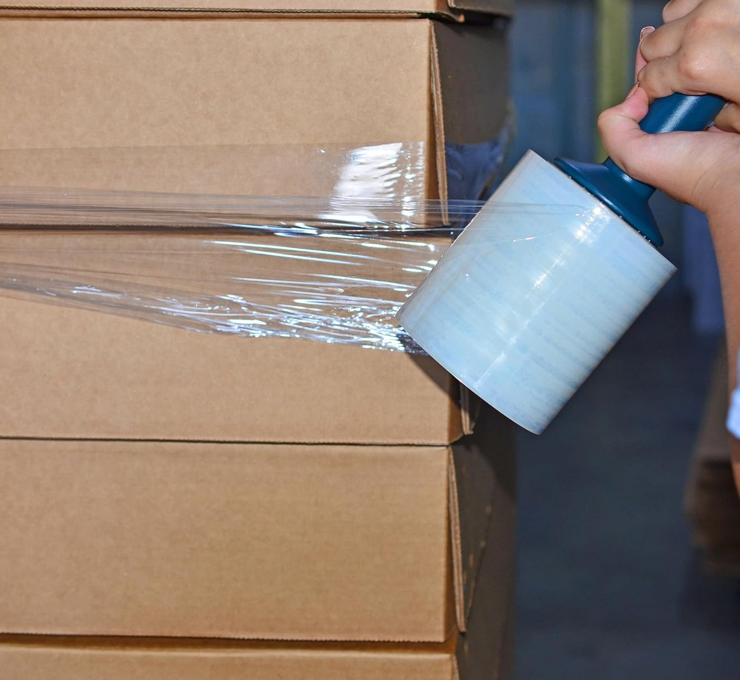 WOD SFCB80 Heavy Duty Hand Stretch Film Wrap 80 Gauge Thick with Dispenser - Clear Shrink Wrap Ideal for Moving, Packing, & Palletizing Applications: 5" in. x 1000 Ft (6-Rolls)