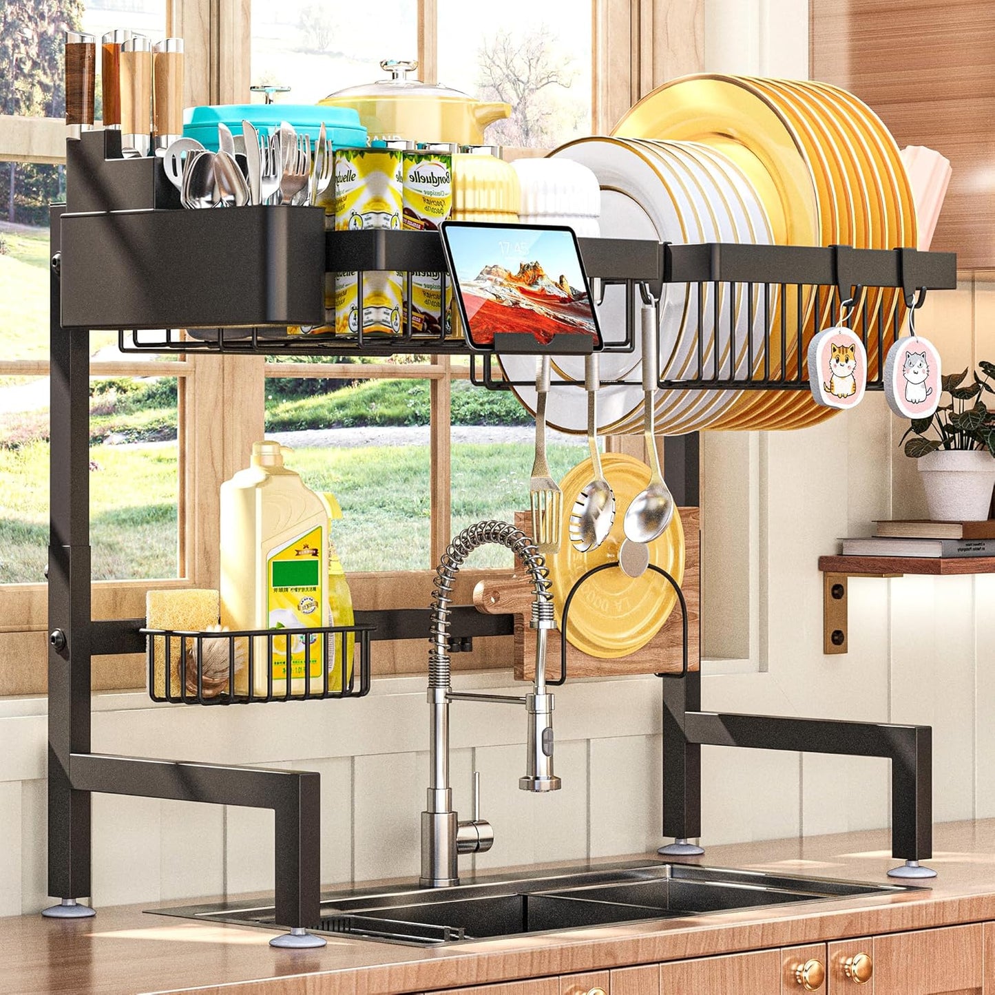 ADBIU Over The Sink Dish Drying Rack (Expandable Height and Length) Snap-On Design 2 Tier Large Dish Rack