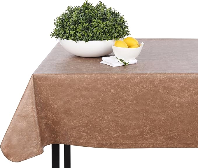 Yourtablecloth Heavy Duty Vinyl Rectangle or Square Tablecloth – 6 Gauge Heavy Duty Tablecloth – Flannel Backed – Wipeable Tablecloth with Vivid Colors & Many Sizes 52 x 70 Sand