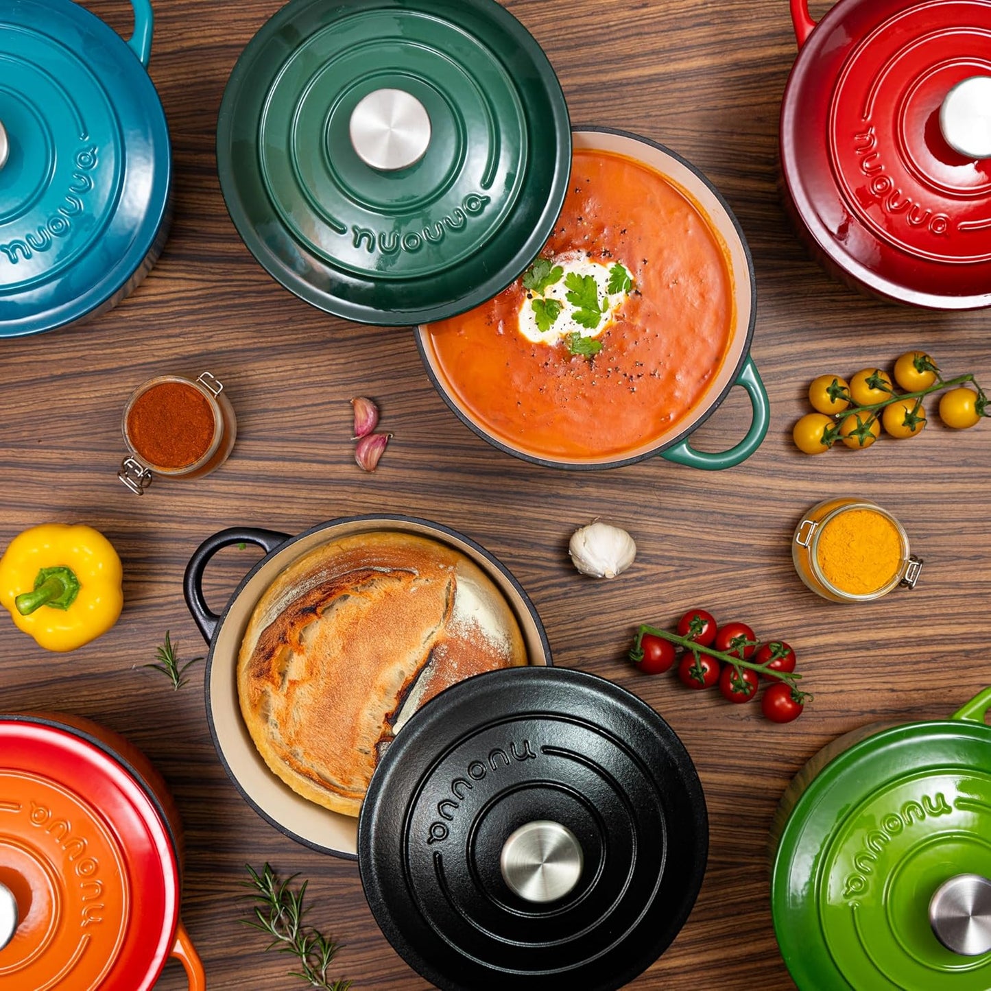 Cast Iron Pot with Lid – Non-Stick Ovenproof Enamelled Casserole Pot, Oven Safe up to 500° F – Sturdy Dutch Oven Cookware – Red, 5-Quart, 24cm – by Nuovva