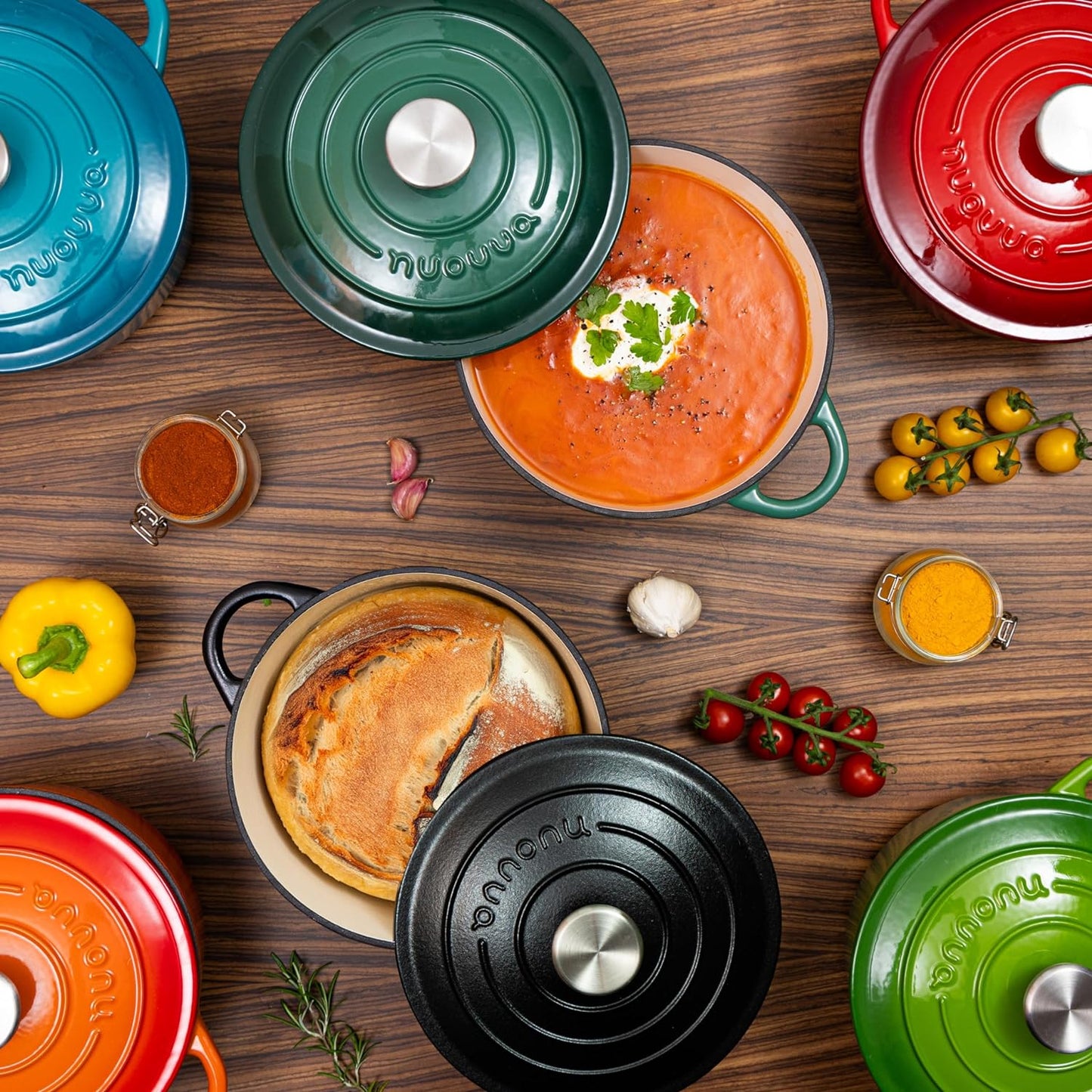 Cast Iron Dutch Oven with Lid – Non-Stick Ovenproof Enamelled Casserole Pot – Sturdy Dutch Oven Cookware – Grey, 3.1-Quart, 22cm – by Nuovva